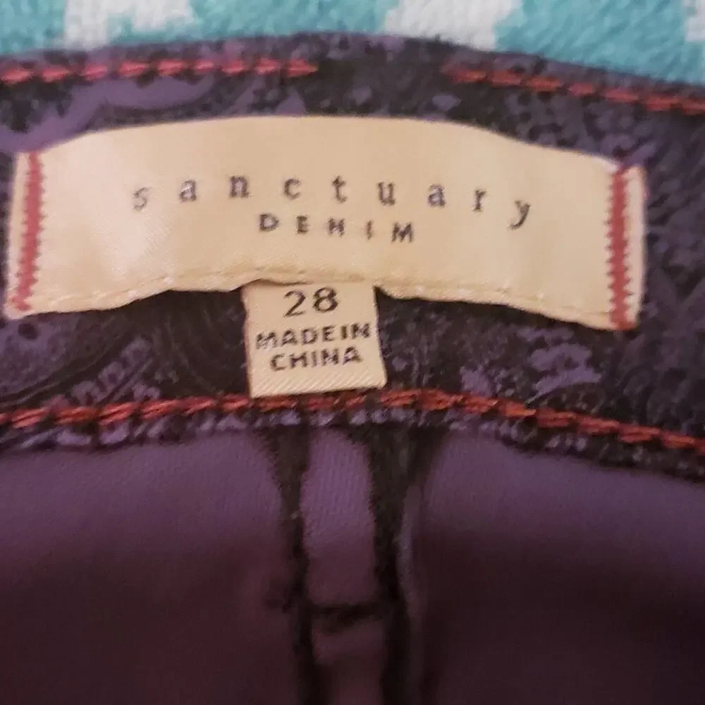 Sanctuary‎ Denim The Charmer Purple Plum Lace Pattern Skinny Pants Size 28